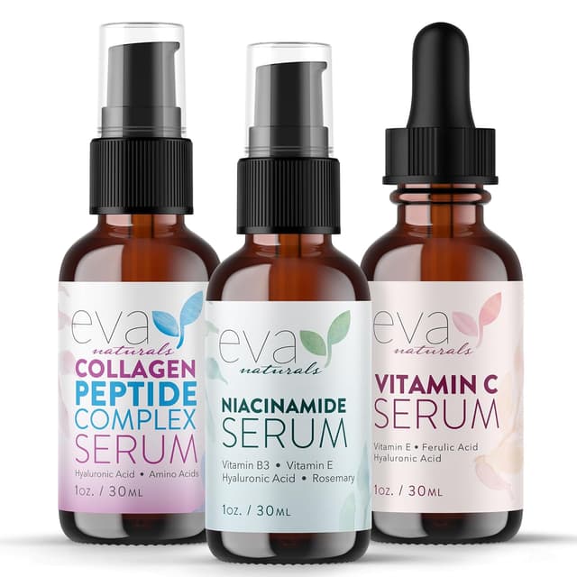 Detalle de Eva Naturals Firm & Glow Serum Bundle (Vitamin C, Peptide & Niacinamide) — 3-Serum Anti-Aging Set