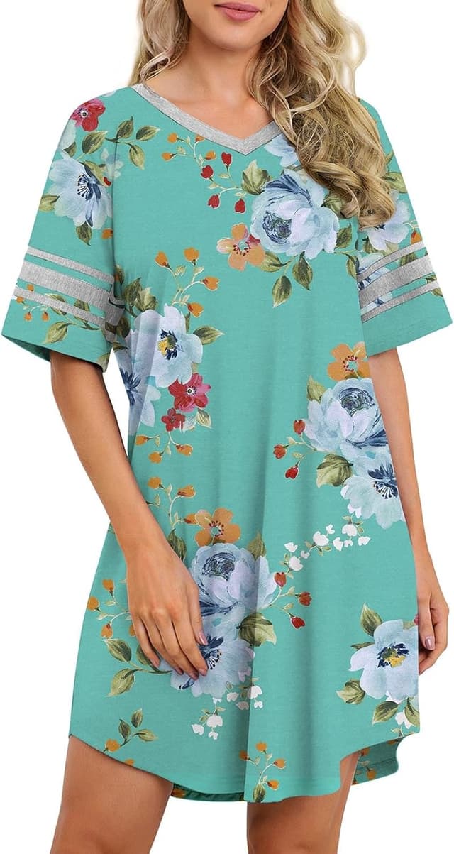 Thumbnail 1 de Actcat Damen Nachthemd mit V-Ausschnitt, Kurzarm-Schlafshirt aus Baumwollmischgewebe (XXL)