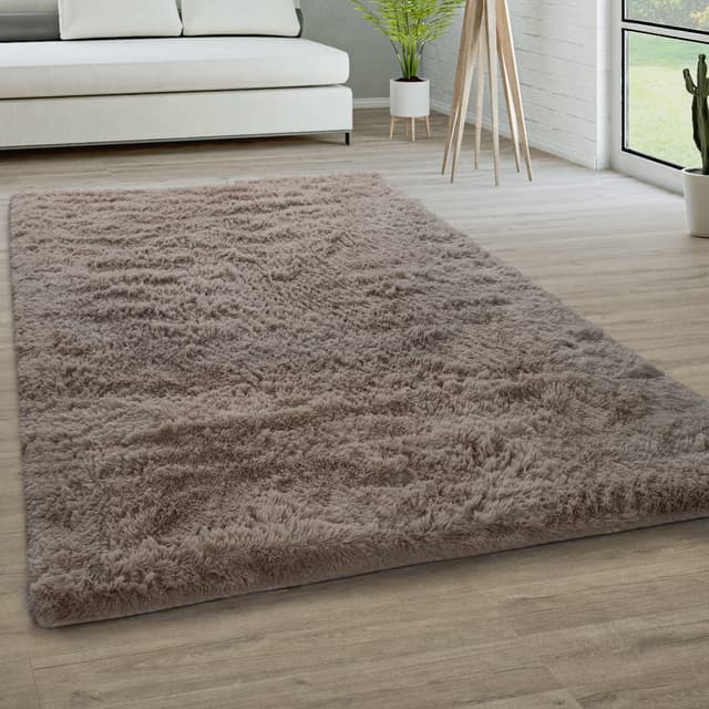 Detalle de Paco Home Tapis de salon shaggy en fausse fourrure 80 x 150 cm, taupe
