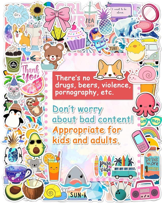 Detalle 1 de 300-Piece Waterproof Vinyl Sticker Pack for Kids, Water Bottle & Laptop Stickers (Cute School Designs)