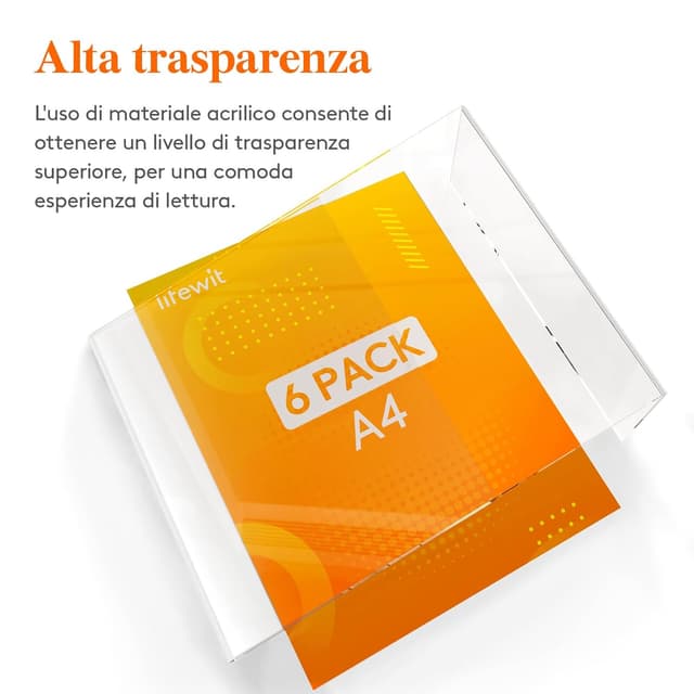 Detalle 2 de Lifewit 6 espositori porta depliant A4 in acrilico trasparente (30 x 21 cm), supporto a forma di L