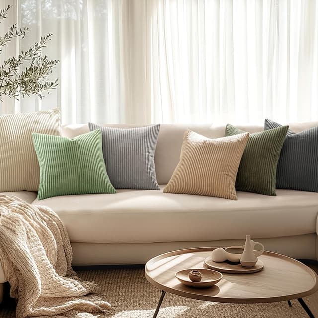 Detalle de MIULEE Kissenbezug aus Kordsamt (Kissenhülle) 50x50 cm, Bohnengrün, 2er-Set