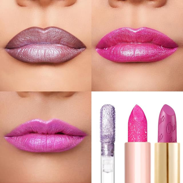 Detalle 2 de OULAC Purple Pink Metallic Lipstick Kit (MD02 + D02 + MSD15) – 3-Piece Shimmer & High Pigment Set