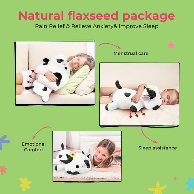 Detalle 1 de shownicer Wärmekissen Stofftier Kuh (50 cm) für Mikrowelle – wärmendes & beruhigendes Kuschelplüsch