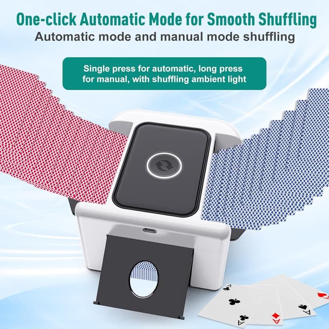 Detalle 2 de LAMZZP Automatic Card Shuffler (1–2 Decks) – Dual Mode, Rechargeable, Low-Noise Portable Shuffler