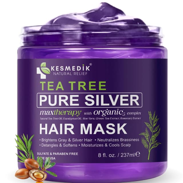 Detalle de KESMEDIK Tea Tree Purple Hair Mask Toner with Argan Oil for Blonde, White, Gray & Silver Hair