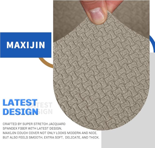 Detalle de MAXIJIN Creative Jacquard housse de canapé 3 places super extensible kaki antidérapante (1 pièce)