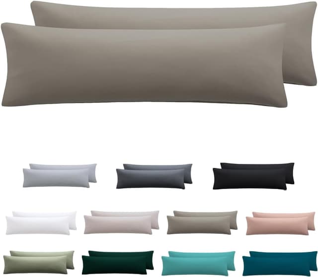 Detalle de Nesture Seitenschläferkissen Bezug 40 x 145 cm (2er Set) – Kissenbezug aus 100% Mikrofaser in Taupe, mit Reißverschluss