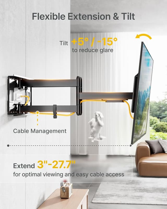 Thumbnail 2 de monTEK Heavy Duty Full Motion TV Wall Mount (43–98 Inch) — 265 lbs Capacity, 27.7" Extension, Max VESA 800x400mm