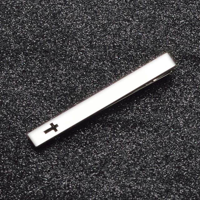 Detalle de Asienice goldene Krawattenklammer Kreuz – Krawattennadel Silber glatt mit sicherem Clip für Hochzeit & Beerdigung