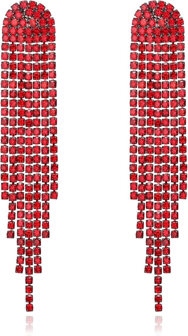 Detalle de Boucles d’oreilles pendantes Clearine en strass à longues gouttes, ton argent