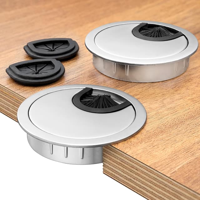 Thumbnail 6 de Bruce. Kabeldurchführung Ø60 mm aus Metall für Schreibtisch & Möbel mit Bürsten- und Gummieinsatz (Edelstahloptik)