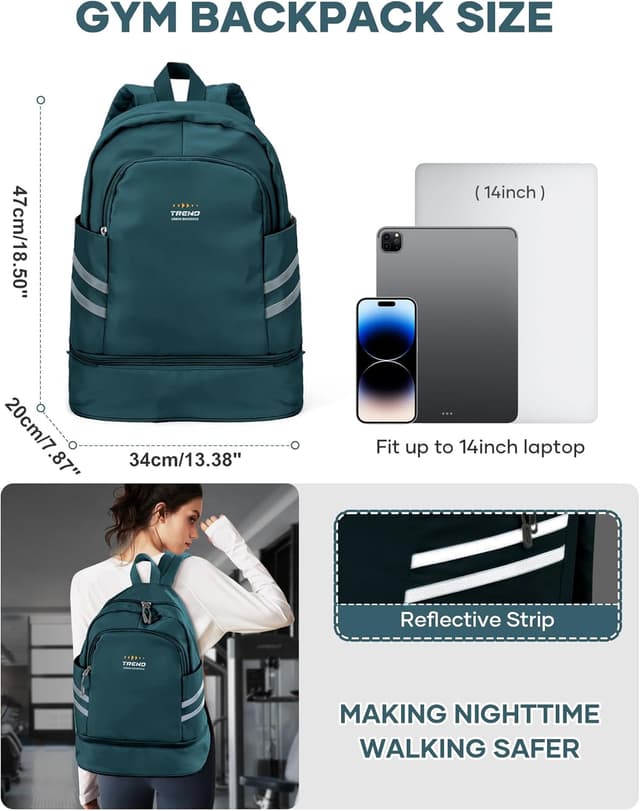 Detalle de SZLX Sportrucksack für Frauen mit Schuhfach und Nassetasche – faltbarer Reise- und Laptop-Rucksack