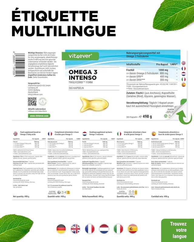 Thumbnail 6 de Omega 3 Premium en triglycérides – 365 gélules (1000 mg d’huile de poisson, EPA & DHA)