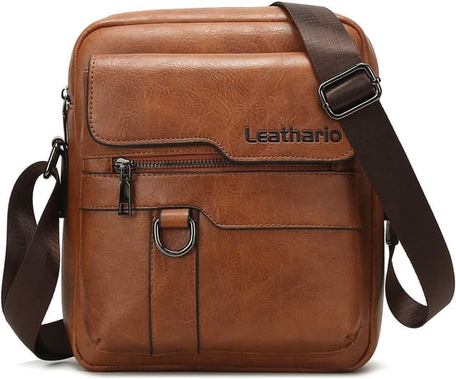 Detalle de Leathario Shoulder Bag (Vegan Leather) — Small Cross Body Messenger for Work, Travel & Daily Use