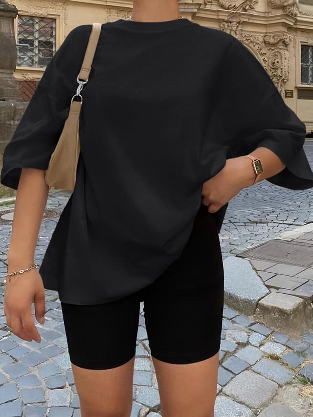 Detalle 2 de LILLUSORY oversized T-shirt for women – short-sleeve tunic-style basic for summer, gym and going out