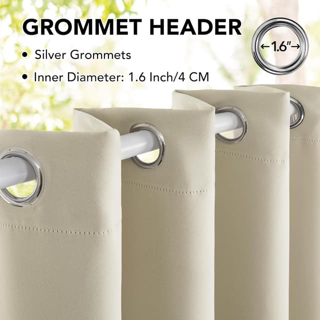 Detalle de Deconovo Gardinen Outdoorvorhänge mit Ösen, wetterfest & wasserdicht (2er-Set) 214x132 cm, Hellbeige