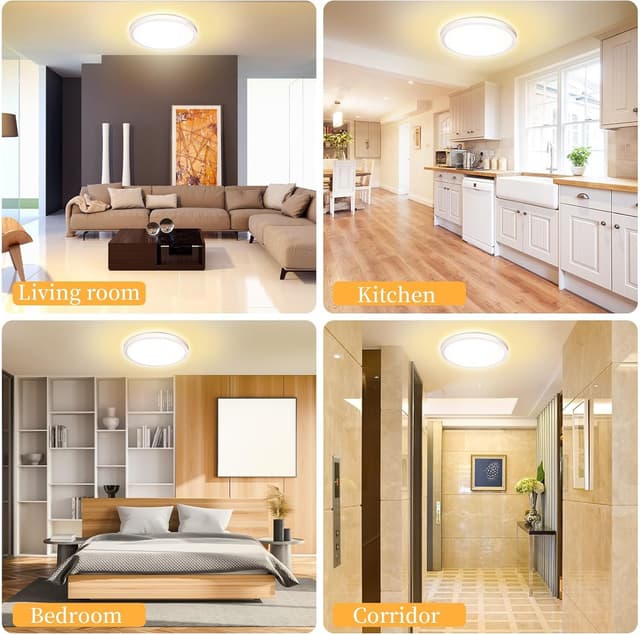 Detalle de Swoieltr LED-Deckenlampe flach rund 18 W, 3.000 K, 1.600 lm, IP44 (Ø 223 mm)