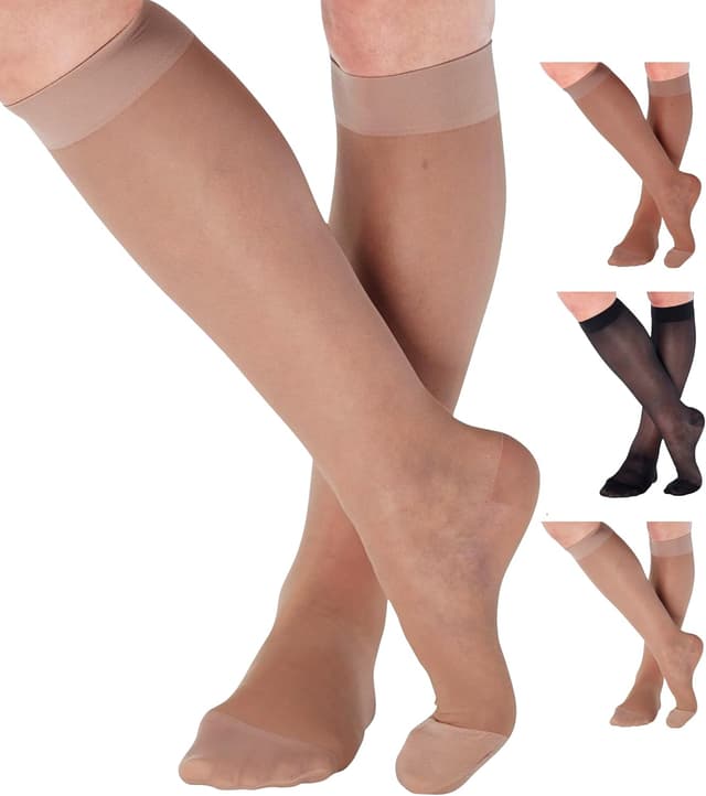 Detalle de ABSOLUTE SUPPORT Made in USA Women’s Compression Socks (20–30mmHg) Sheer Nude, Large — A205NU3