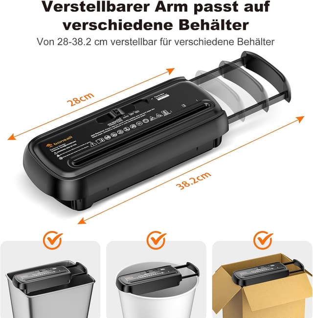 Detalle de Bonsaii S123-A Aufsatz-Aktenvernichter (P2), Streifenschnitt für 6 Blätter, 9‑Liter Papierkorb