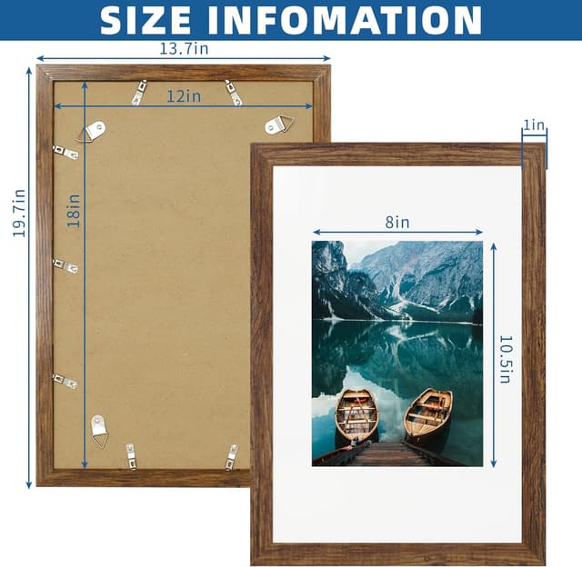 Detalle de Hongkee 12x18 Frame Set of 2 (Rustic Brown Wood Style) for 12x18 Posters or 8.5x11 Photos with Mat
