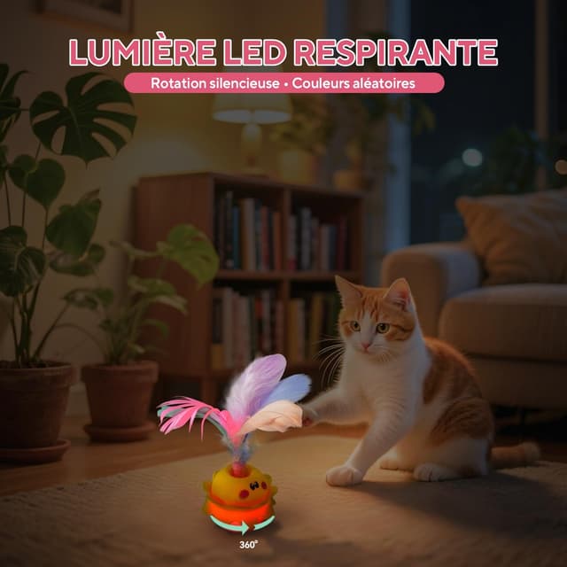 Detalle de LIFLIX Jouet interactif automatique pour chat à plumes, rotation 360° et LED (rose)