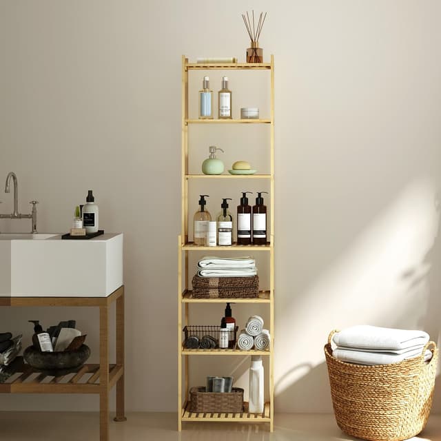Thumbnail 6 de HOMCOM Étagère Salle de Bain 7 Niveaux Bambou Bois Naturel