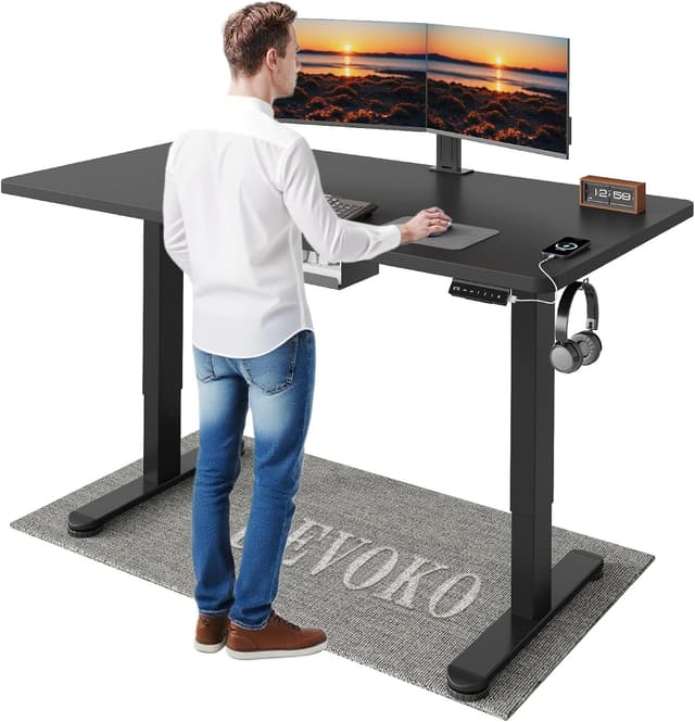 Detalle de Devoko höhenverstellbarer Schreibtisch mit 2 Motoren, 25-mm-Tischplatte (140 x 70 cm) – elektrisch inkl. Kabelmanagement