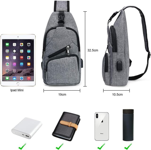 Detalle 2 de flintronic Sling Bag with USB Charging Port – water-repellent crossbody/chest bag for hiking, cycling and travel