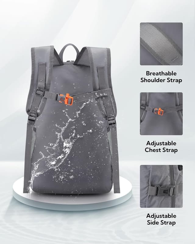 Detalle 2 de WATERFLY faltbarer Ultraleicht-Wanderrucksack (25L) – packbare Trekking-Tagesrucksack mit Reflektoren