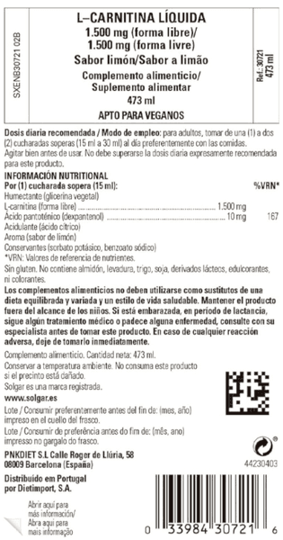 Thumbnail 1 de Solgar L-Carnitina Líquida 1500 mg 🍹