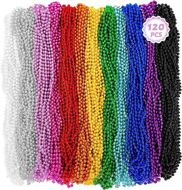 Detalle de Huskein Bead Necklace (120PCS) — 33" Colorful Mardi Gras Beads for Parties, Parades & Costume Throws