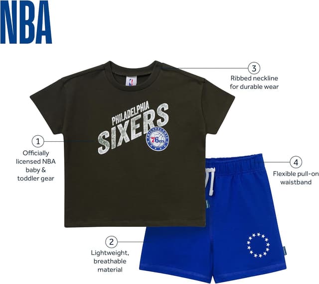 Detalle de Gerber Baby Boys' NBA Team T-shirt & Shorts Set (Philadelphia 76ers)