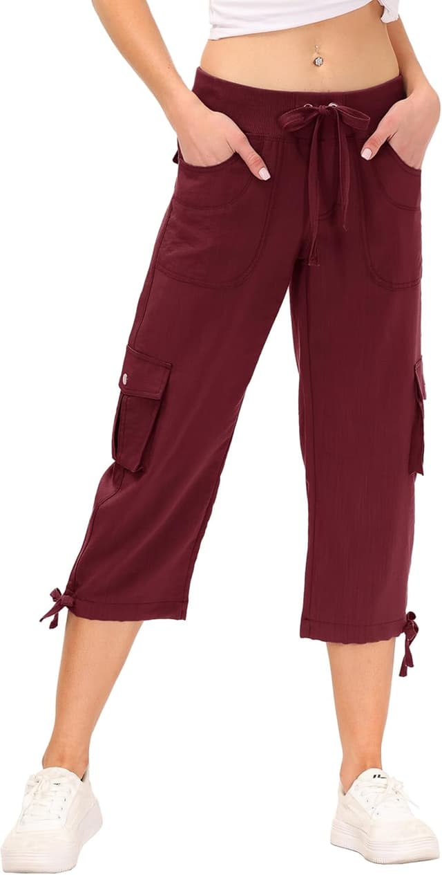 Detalle de JINSHI Damen 3/4 Cargo-Shorthose mit Mehrfach-Taschen (Capri-/Freizeithose) für Sommer, Alltag & Outdoor