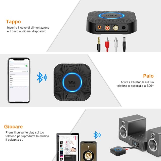 Thumbnail 6 de 1Mii Ricevitore Bluetooth 5.3 B06+ con aptX HD, Jack 3,5 mm e RCA, Surround 3D