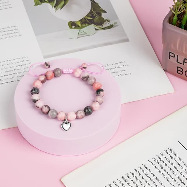 Detalle de Aucuu braccialetti per bambini con cuore in acciaio inox e pietra naturale, regalo per compleanno e Natale