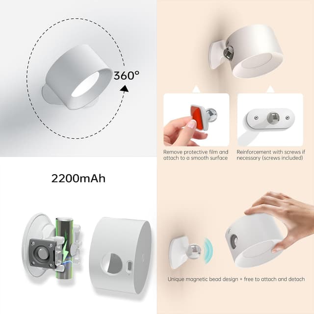 Detalle de Coollamp LED Wall Light 2‑Pack with 3 Colour Modes, Touch Control and 360° Rotation