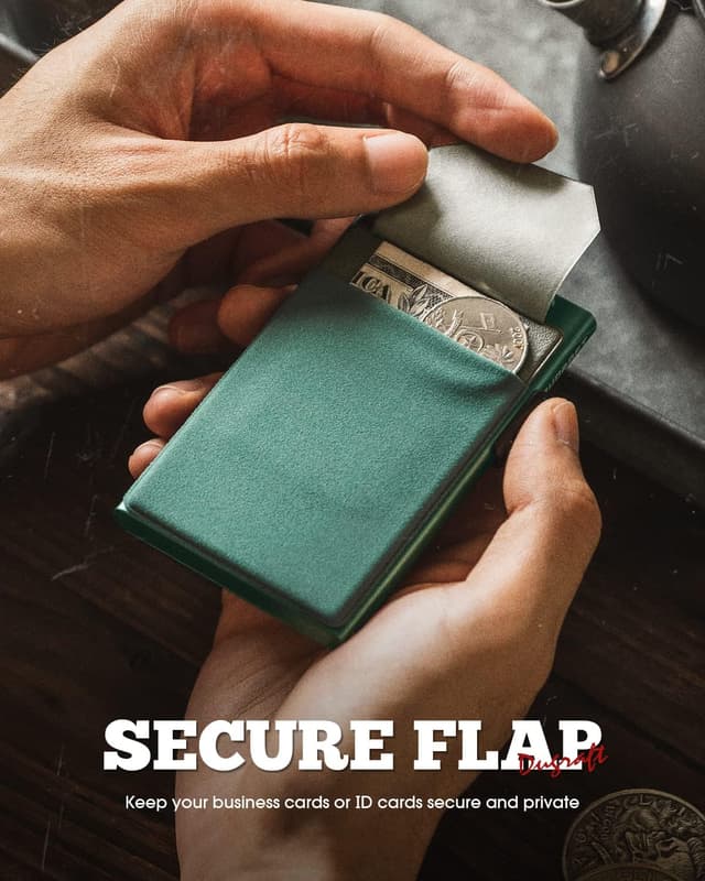 Detalle de DUGRAFT Men’s Pop-Up Credit Card Holder Wallet (Midnight Green) – Slim RFID Blocking Aluminium Card Wallet with Coin Pocket