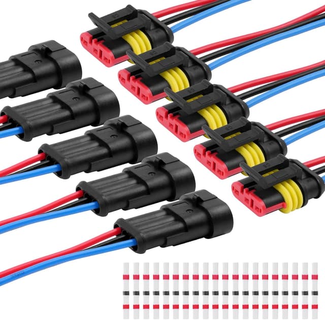 Detalle de URAQT 3-polig Kabel-Steckverbinder-Set (5 Sätze) für 16 AWG Marine, wasserdicht – inkl. 20 Lötverbinder