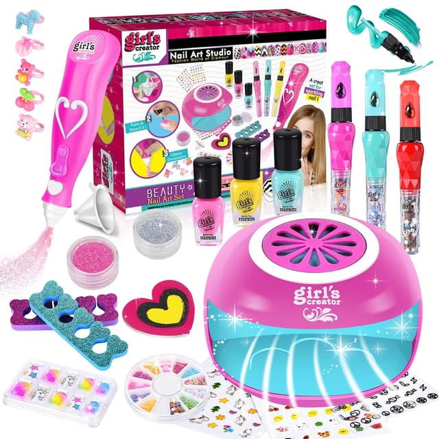 Detalle de Herenear Nagelstudio Kinder Mädchen: Nagellack-Set mit Nageltrockner, DIY Nailart & Peel-off-Designs