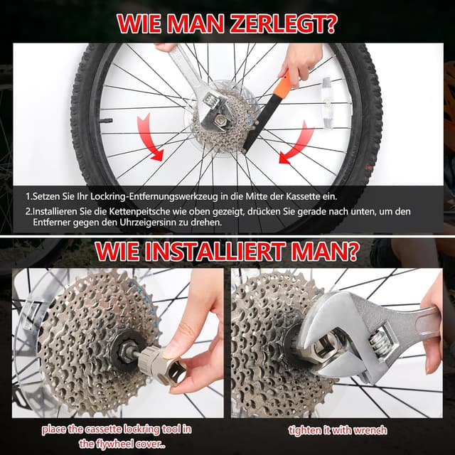Detalle de Fengzio Fahrrad Kettenpeitsche-Set mit Zahnkranzabzieher und Universal-Kassettenabzieher