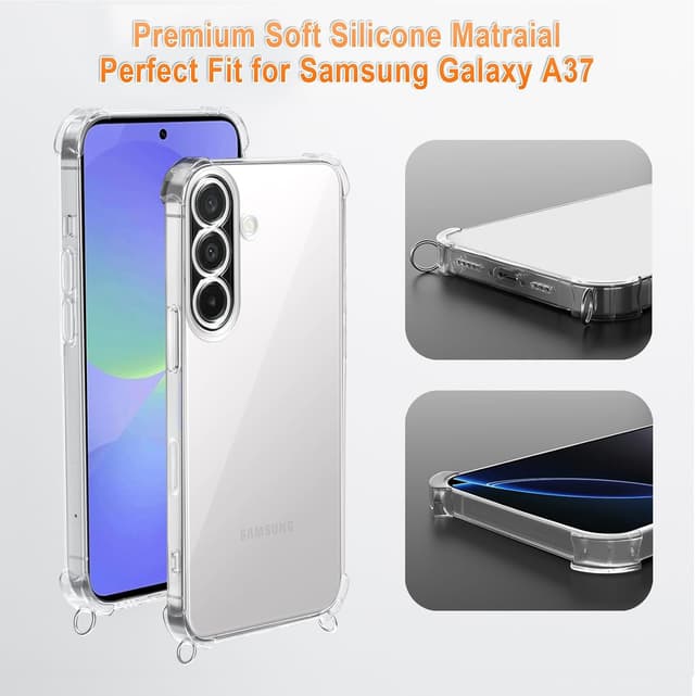 Detalle 2 de XTCASE Coque pour Samsung Galaxy A37 avec cordon tour de cou – étui silicone TPU transparent noir