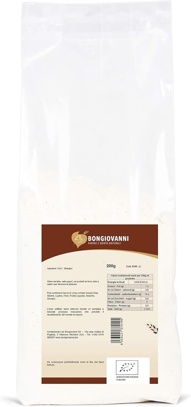 Detalle 2 de Bongiovanni Farine e Bontà Naturali Orzo soffiato BIO 200 g
