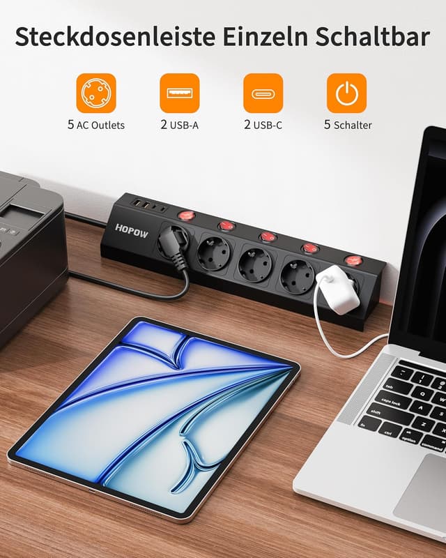 Thumbnail 2 de 5‑Fach Steckdosenleiste Einzeln Schaltbar 1700 J