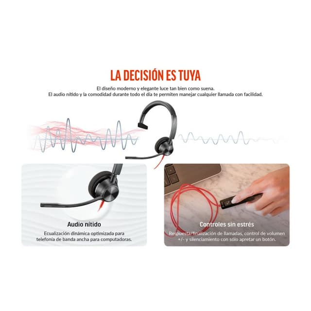 Detalle 2 de Poly Blackwire 3310 Auricular mono USB-C con certificación Teams