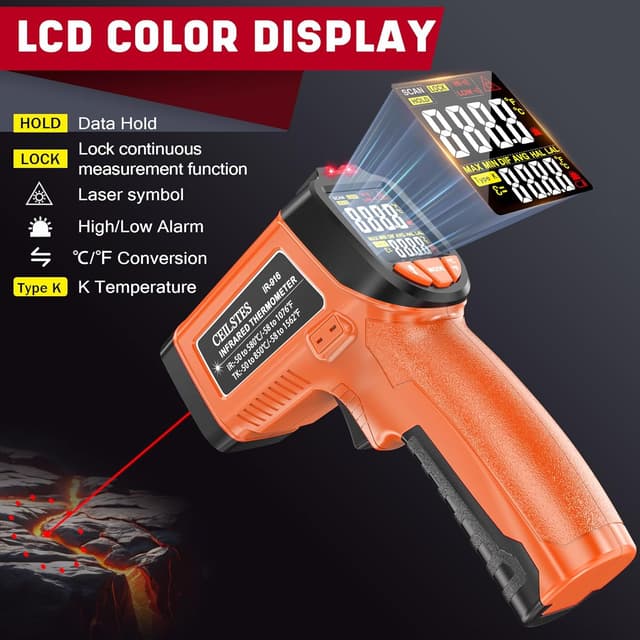 Detalle 2 de CEILSTES Infrared Thermometer Gun (Non-Contact Laser) — -58°F to 1076°F with Adjustable Emissivity