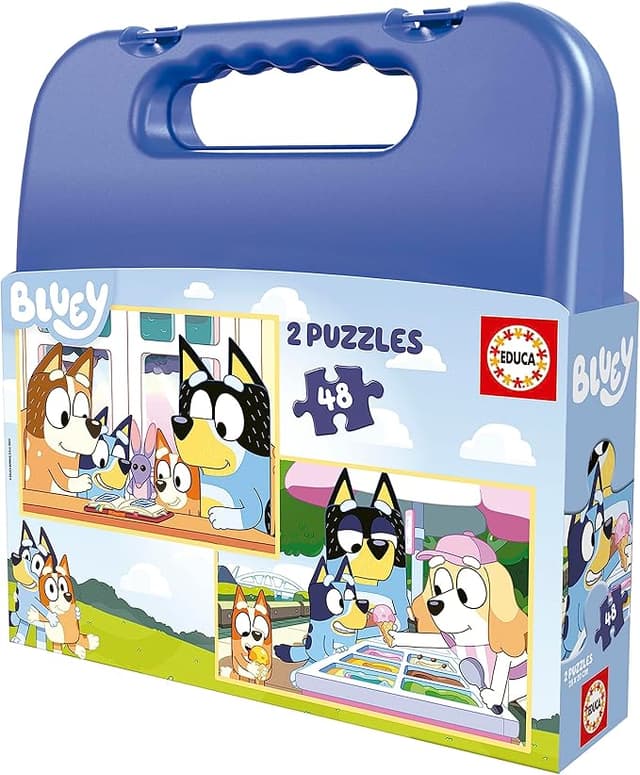 Detalle de Educa Puzzle Bluey 🧩 Set 2 Puzzles de 48 Piezas en Maleta para Niños 5+