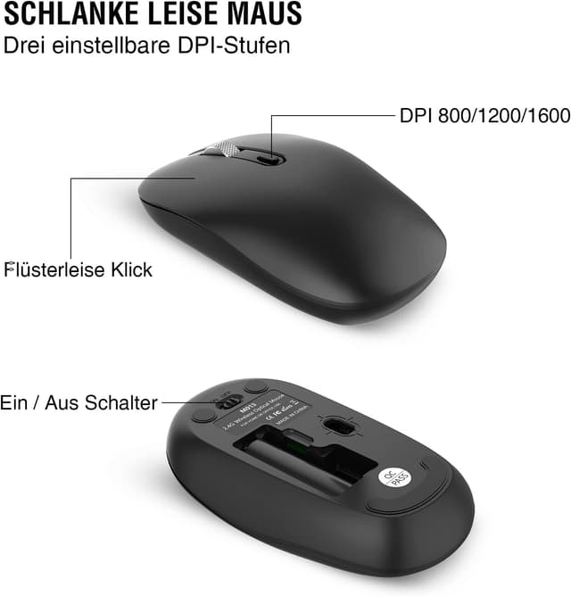 Detalle 2 de cimetech Tastatur-Maus-Set Kabellos (2,4G) mit QWERTZ für Windows – ultraflaches Design