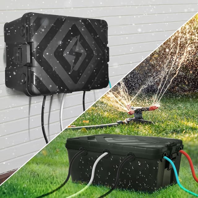 Detalle de Mycketop wasserdichte Outdoor-Kabelbox (extra groß) mit 7 Kabeleingängen für Gartenpumpe & Außenstrom, schwarz