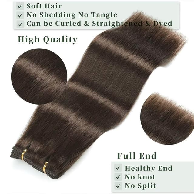 Detalle de GUDOZO Clip-in Echthaar-Extensions (7 Clips, 50 cm, 120 g) Schokoladenbraun – unsichtbare Skin-Weft für natürliches Längen- & Volumen-Plus